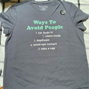 NWT ways to avoid people Tshirt women’s XL in grey
